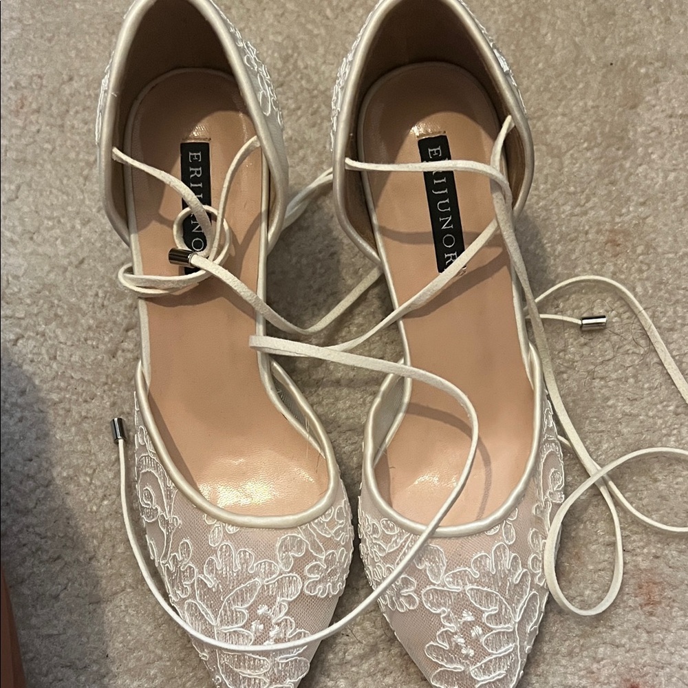 Women's Cream Lace-Up Shoes worn once, perfect condition.